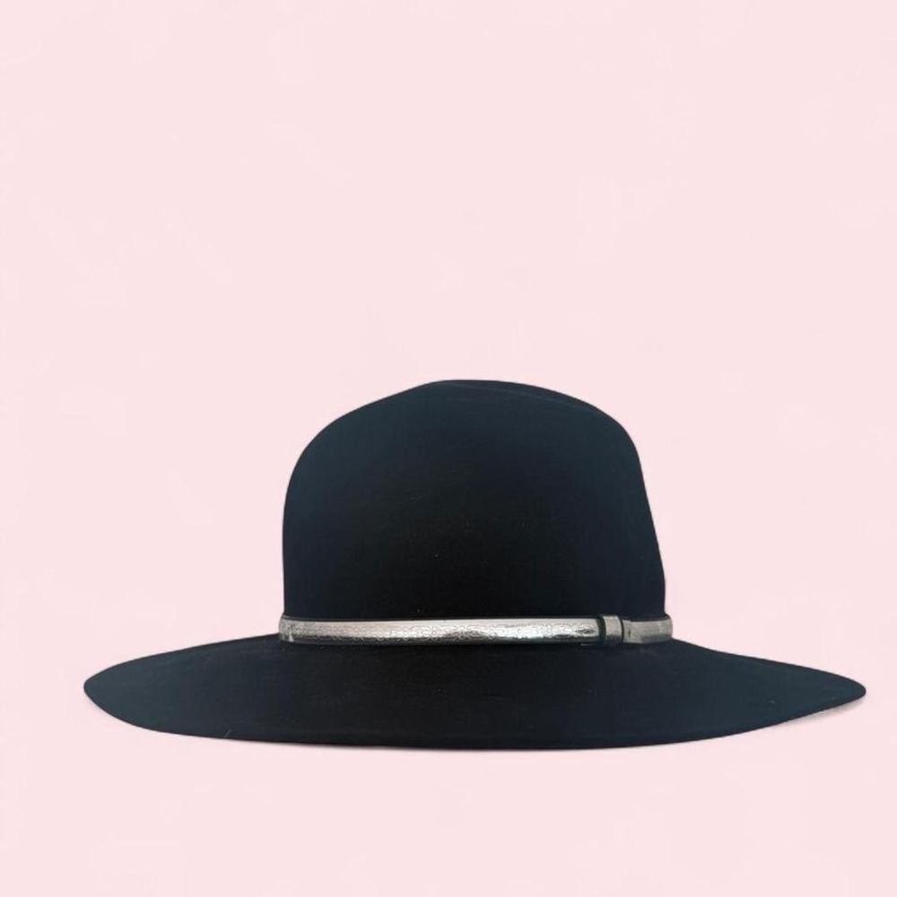 Vintage Black felt fedora cowboy hat with silver band